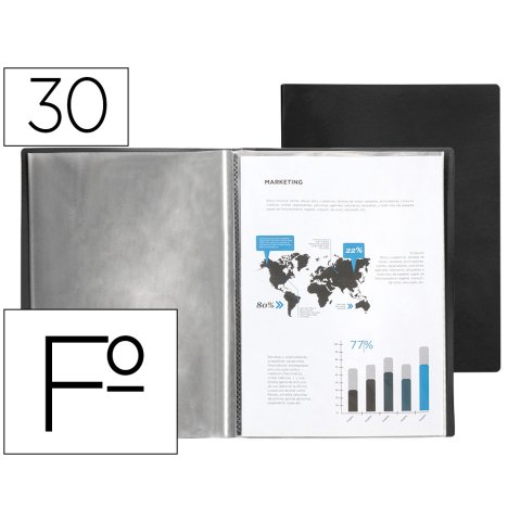 Carpeta liderpapel escaparate 30 fundas plastico folio negro