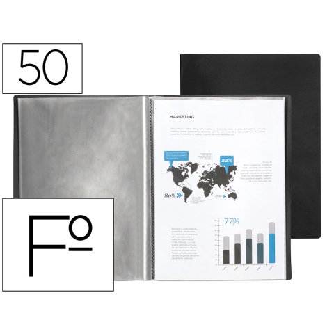 Carpeta liderpapel escaparate 50 fundas plastico folio negro