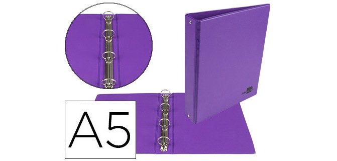 Carpeta de 4 anillas 25 mm redondas liderpapel a5 carton forrado pvc violeta