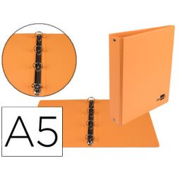 Carpeta de 4 anillas 25 mm redondas liderpapel a5 carton forrado pvc naranja