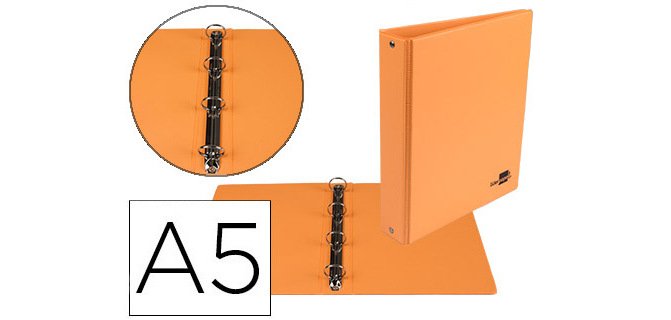Carpeta de 4 anillas 25 mm redondas liderpapel a5 carton forrado pvc naranja