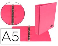 Carpeta de 4 anillas 25 mm redondas liderpapel a5 carton forrado pvc fucsia