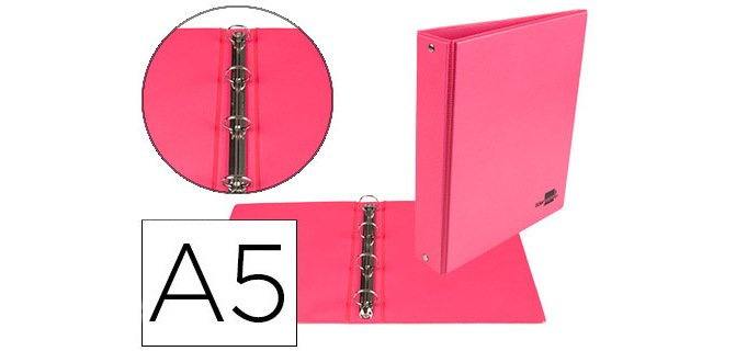Carpeta de 4 anillas 25 mm redondas liderpapel a5 carton forrado pvc fucsia