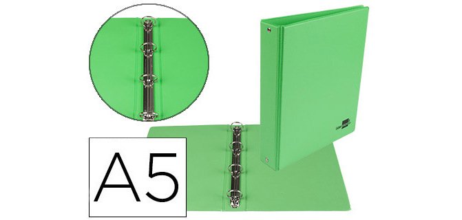 Carpeta de 4 anillas 25 mm redondas liderpapel a5 carton forrado pvc verde