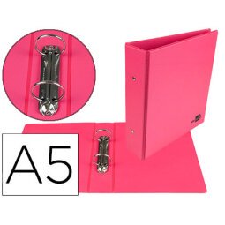 Carpeta de 2 anillas 40 mm redondas liderpapel a5 carton forrado pvc fucsia