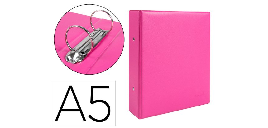 Carpeta de 2 anillas 40 mm redondas liderpapel a5 carton forrado pvc fucsia
