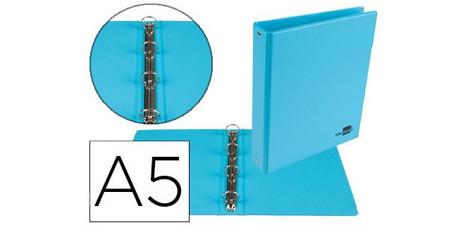 Carpeta de 4 anillas 25 mm redondas liderpapel a5 carton forrado pvc azul celeste