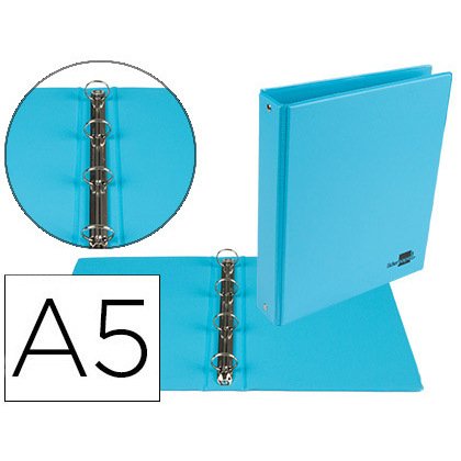 Carpeta de 4 anillas 25 mm redondas liderpapel a5 carton forrado pvc azul celeste