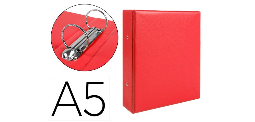 Carpeta de 2 anillas 40 mm redondas liderpapel a5 carton forrado pvc rojo