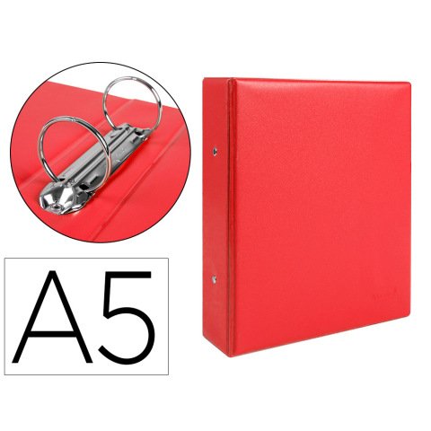 Carpeta de 2 anillas 40 mm redondas liderpapel a5 carton forrado pvc rojo
