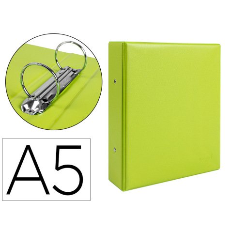 Carpeta de 2 anillas 40 mm redondas liderpapel a5 carton forrado pvc verde pistacho