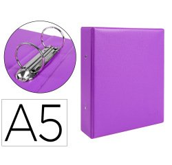 Carpeta de 2 anillas 40 mm redondas liderpapel a5 carton forrado pvc violeta