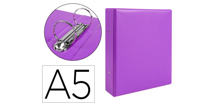 Carpeta de 2 anillas 40 mm redondas liderpapel a5 carton forrado pvc violeta