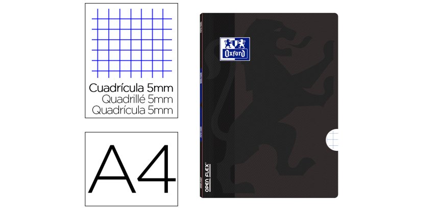Libreta escolar oxford openflex tapa flexible optik paper 48 hojas din a4 cuadro 5 mm color negro