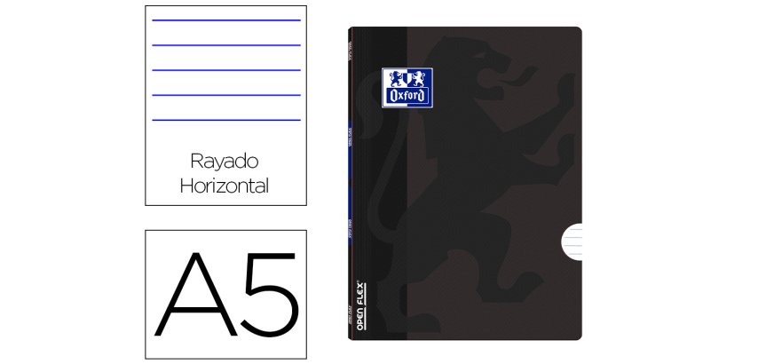 Libreta escolar oxford openflex tapa flexible optik paper 48 hojas din a5 rayado horizontal color negro