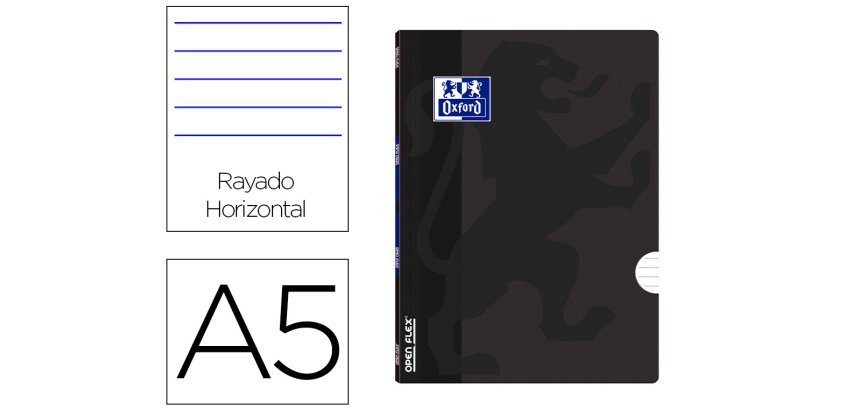 Libreta escolar oxford openflex tapa flexible optik paper 48 hojas din a5 rayado horizontal color negro