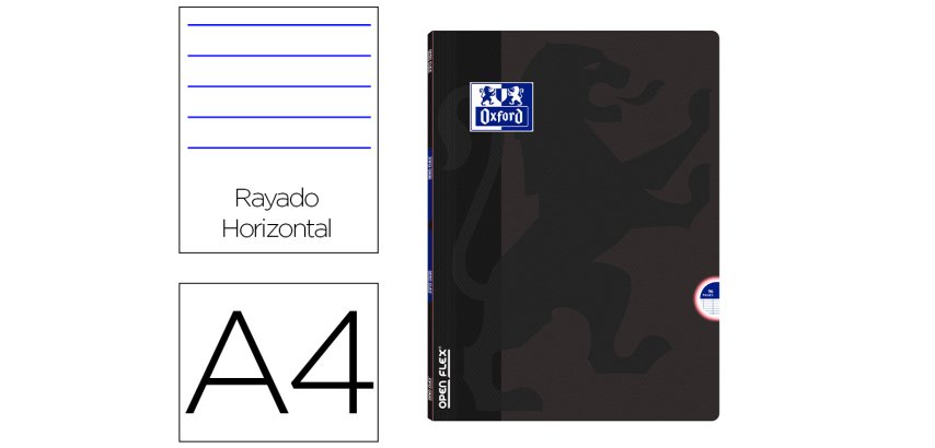 Libreta escolar oxford openflex tapa flexible optik paper 48 hojas din a4 rayado horizontal color negro