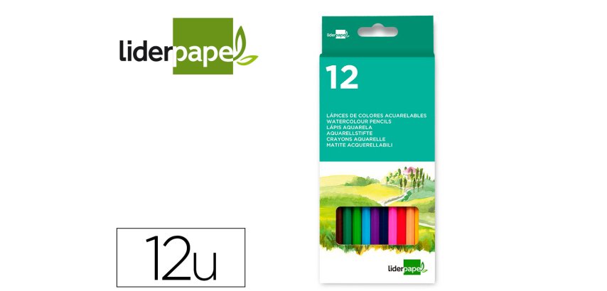Lapices de colores acuarelables liderpapel caja de 12 unidades colores surtidos