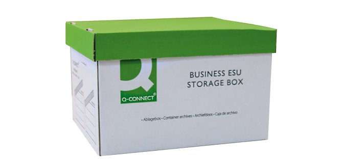 Cajón q-connect cartón para 3 cajas archivo definitivo a4 lomo 100 mm montaje automático medidas interior 327x387x250mm