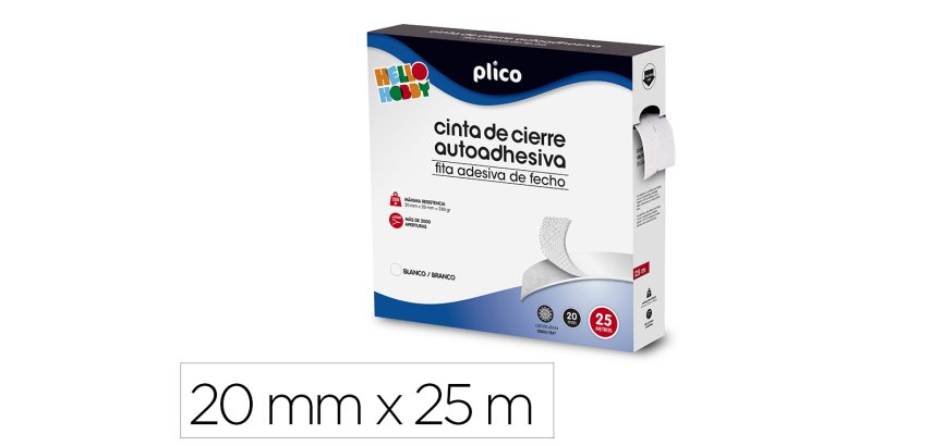Cinta de cierre adhesiva plico velcro blanco 20mm x 25m