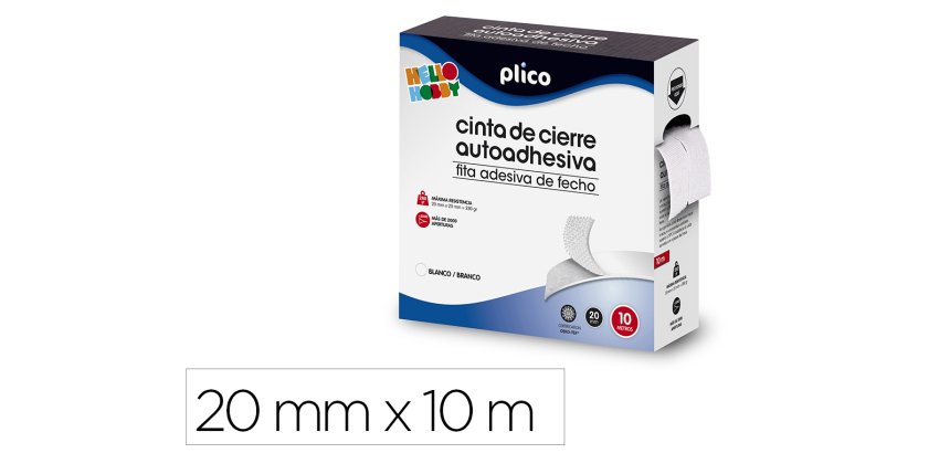 Cinta de cierre adhesiva plico velcro blanco 20mm x 10m