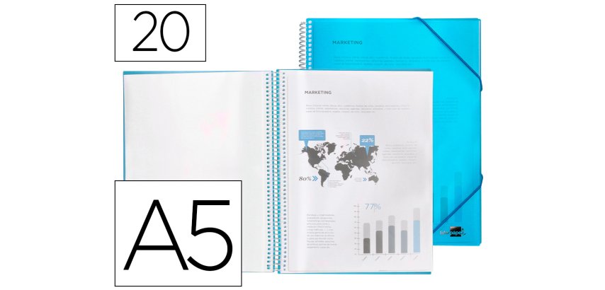 Carpeta liderpapel escaparate con espiral 20 fundas polipropileno din a5
