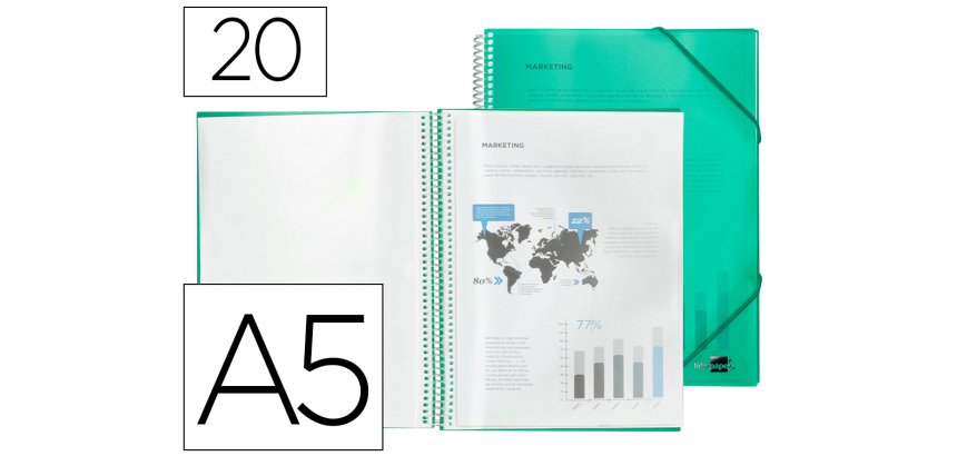 Carpeta liderpapel escaparate con espiral 20 fundas polipropileno din a5