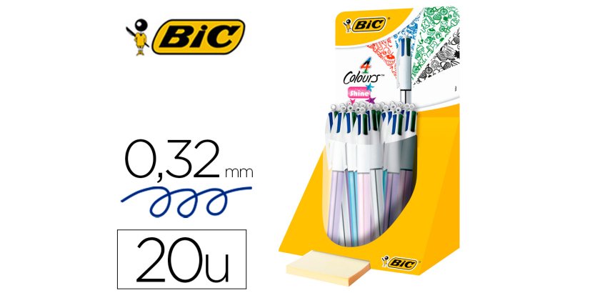 Boligrafo bic cuatro colores shine colores metalizados punta de 1 mm presentacion en expositor