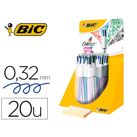 Boligrafo bic cuatro colores shine colores metalizados punta de 1 mm presentacion en expositor