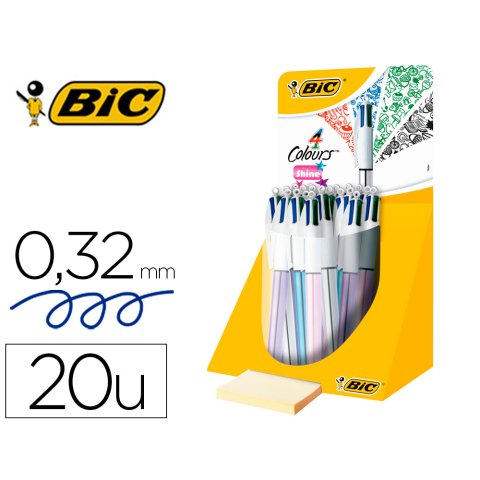 Boligrafo bic cuatro colores shine colores metalizados punta de 1 mm presentacion en expositor