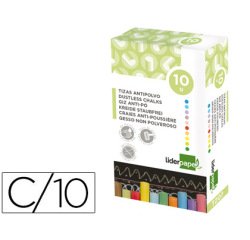 Tiza color antipolvo liderpapel caja de 10 unidades colores surtidos