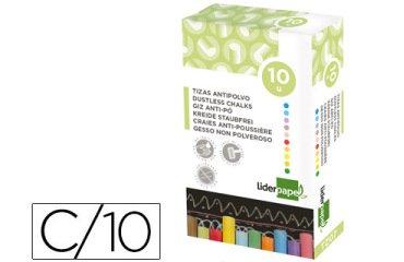 Tiza color antipolvo liderpapel caja de 10 unidades colores surtidos