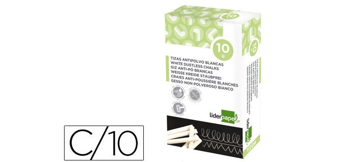 Tiza blanca antipolvo liderpapel caja de 10 unidades