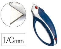 Cuter q-connect xs6200 metalico ancho azul y gris con mango de plastico y compartimento para cuchillas
