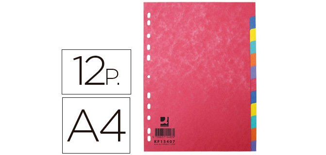 Separador q-connect cartulina brillo juego de 12 separadores din a4 multitaladro