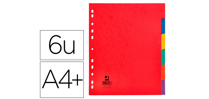 Separador q-connect cartulina brillo juego de 6 separadores din a4+ multitaladro