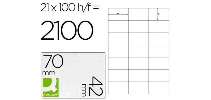 Etiqueta adhesiva q-connect kf10648 tamaño 70x42 mm fotocopiadora laser ink-jet caja con 100 hojas din a4
