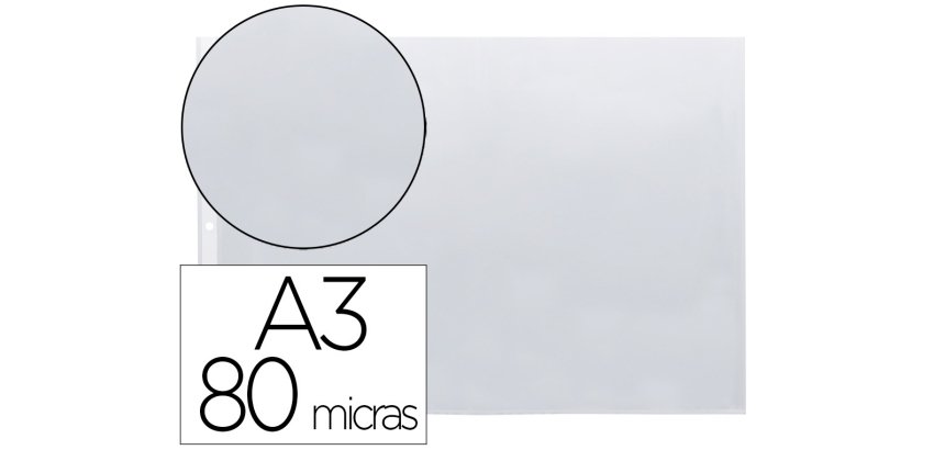 Funda multitaladro q-connect din a3 apaisada 80 micras cristal con apertura superior - bolsa de 10
