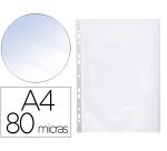 Funda multitaladro q-connect din a4 80 micras cristal bolsa de 25 unidades con apertura superior y lateral izquierda