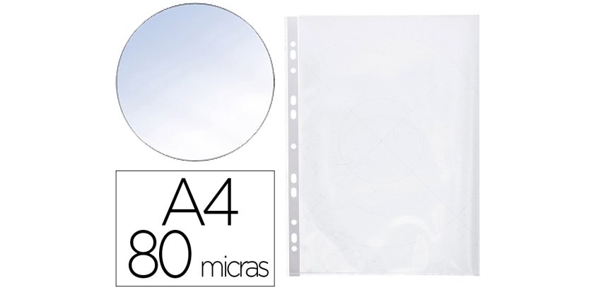 Funda multitaladro q-connect din a4 80 micras cristal bolsa de 25 unidades con apertura superior y lateral izquierda