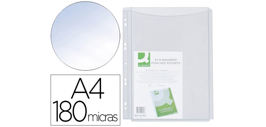 Funda multitaladro q-connect con fuelle din a4 pvc 180 mc bolsa de 5 unidades
