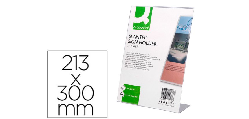 Expositor sobremesa q-connect con forma de l metacrilato tamaño 213x300 mm