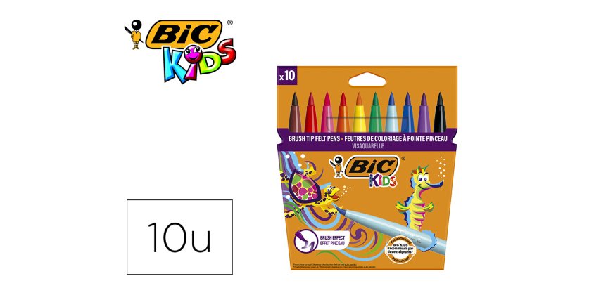 Rotulador bic kids visaquarelle estuche de 10 colores punta pincel tinta base de agua