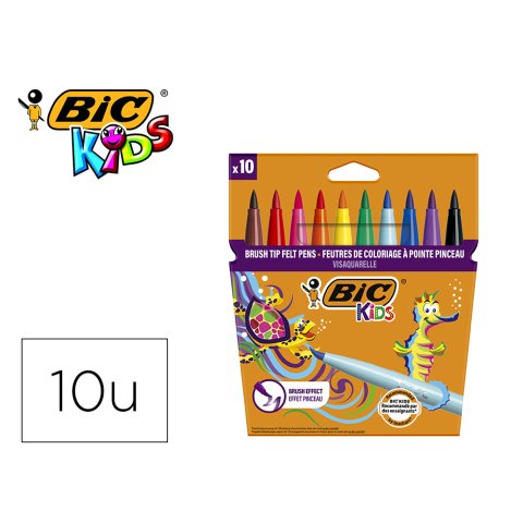 Rotulador bic kids visaquarelle estuche de 10 colores punta pincel tinta base de agua