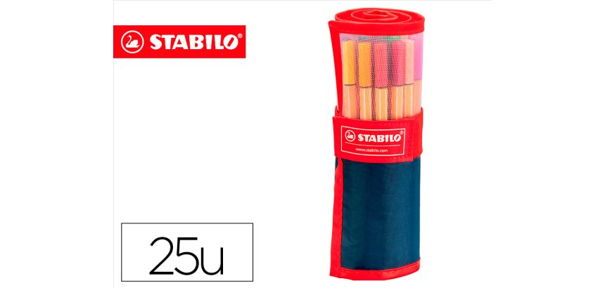 Rotulador stabilo punta de fibra point 88 estuche rollerset de 25 colores surtidos