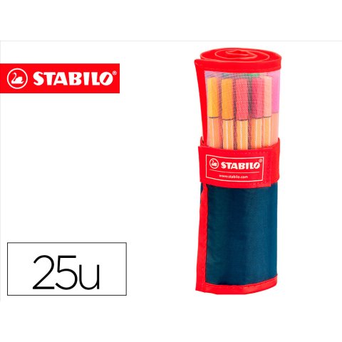 Rotulador stabilo punta de fibra point 88 estuche rollerset de 25 colores surtidos