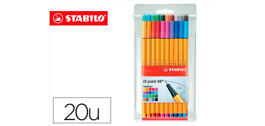 Rotulador stabilo punta de fibra point 88 estuche de 20 unidades colores surtidos