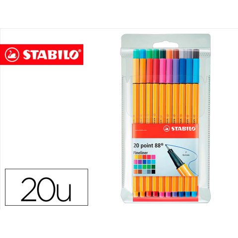 Rotulador stabilo punta de fibra point 88 estuche de 20 unidades colores surtidos