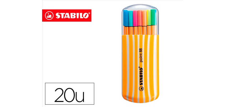 Rotulador stabilo punta de fibra point 88 zebrui estuche de 20 unidades colores neon surtidos