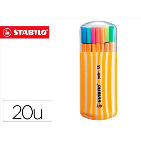 Rotulador stabilo punta de fibra point 88 zebrui estuche de 20 unidades colores neon surtidos